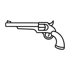 Classic Revolver Gun Line Art Vector Icon Doodle