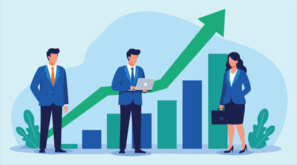 Business Growth and Financial Success: Professionals Analyzing Data, Driving Market Expansion, and Achieving Upward Trends for Company Prosperity.