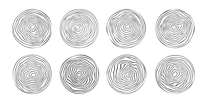 Log cut set, tree rings pattern, isolated on white background, vector design