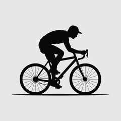 Fototapeta premium Black Silhouette of Person Riding Road Bicycle on Light Gray Background Cycling Athlete Sports Recreation Exercise Fitness