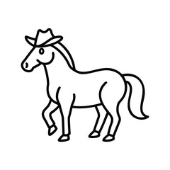 Fototapeta premium Cartoon Horse with Cowboy Hat Line Art Vector Doodle