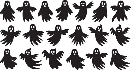 Silhouette Ghost Character Collection Vector Art Spooky Spirit Apparition Set
