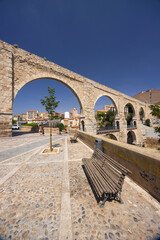Obraz premium Los Arcos Aqueduct dominating the skyline of Teruel, Spain