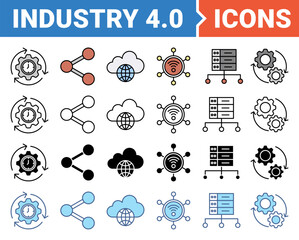 Industry 4.0 banner icon set with multiple style collection.