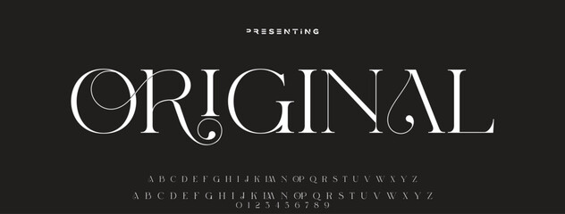 Luxury serif font in modern style. Elegant wedding alphabet letters font and number. Typography Luxury classic lettering serif fonts decorative vintage retro logo