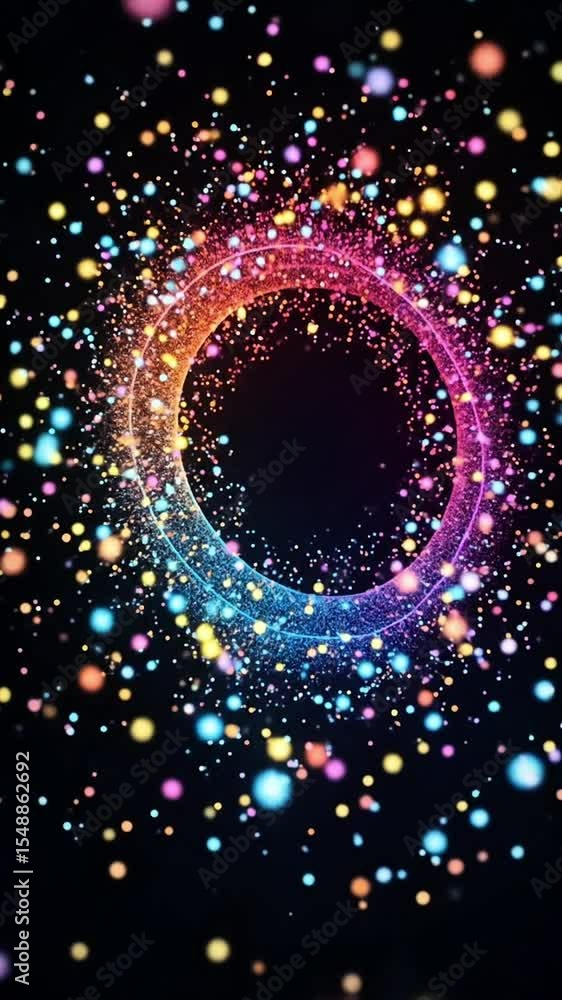 Aufkleber beautiful abstract neon circle with colorful dots floating on black background