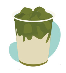 matcha drink.Ice matcha latte drink in in takeaway plastic cup