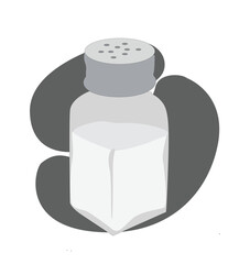 Sea salt in the package.Salt shaker. Glass cellar. 