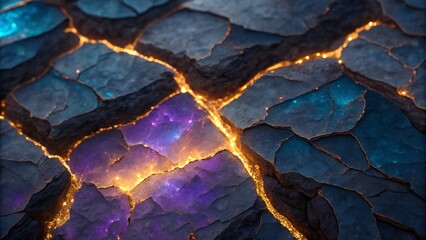 Fototapeta premium Luxurious Fantastical Abstract Texture: Cracked Rock with Glowing Veins