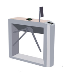 Turnstile Gate. Turnstile mechanical gate, post with arms and passageway. Metal access and entry security. 