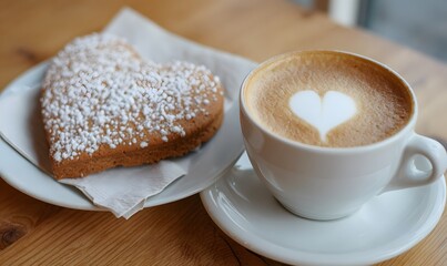 sugar icing and romantic coffee with foam in the shape of a heart, Generative AI