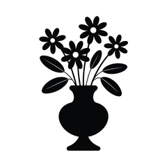Simple Black Silhouette of Flowers in a Vase
