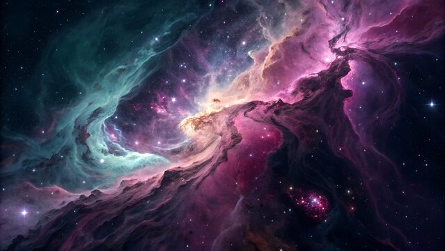 Vibrant, Chaotic, Abstract Nebula with Stars and Cosmic Dust