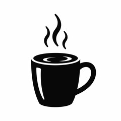 Simple black and white illustration of a steaming cup of coffee