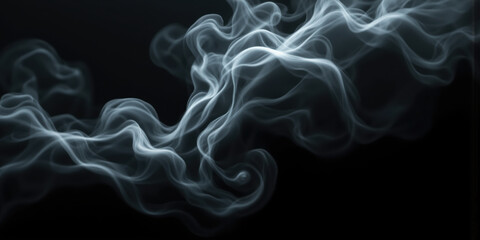 Smoky Mist Swirling in a Dark Background Ethereal wisps of white and gray smoke gently swirling in a deep black