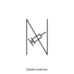 No syringe, hormones, antibiotic, drugs icon. No injection symbol. Vector stock illustration isolated on white background for design template medical, pharmacy, hospital. Editable stroke line.