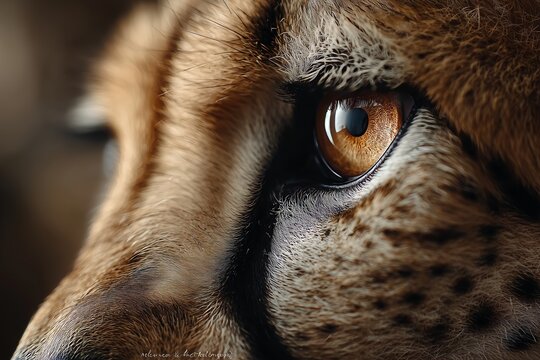 Stunning close-up photo capturing the intense, detailed gaze of a cheetah, showcasing its beautiful amber eye and fur. - Powered by Adobe