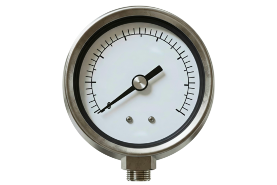 Precision pressure gauge used for monitoring fluid levels isolated on a transparent background