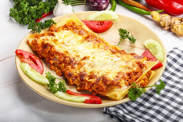 Italian lasagna with meat and tomato