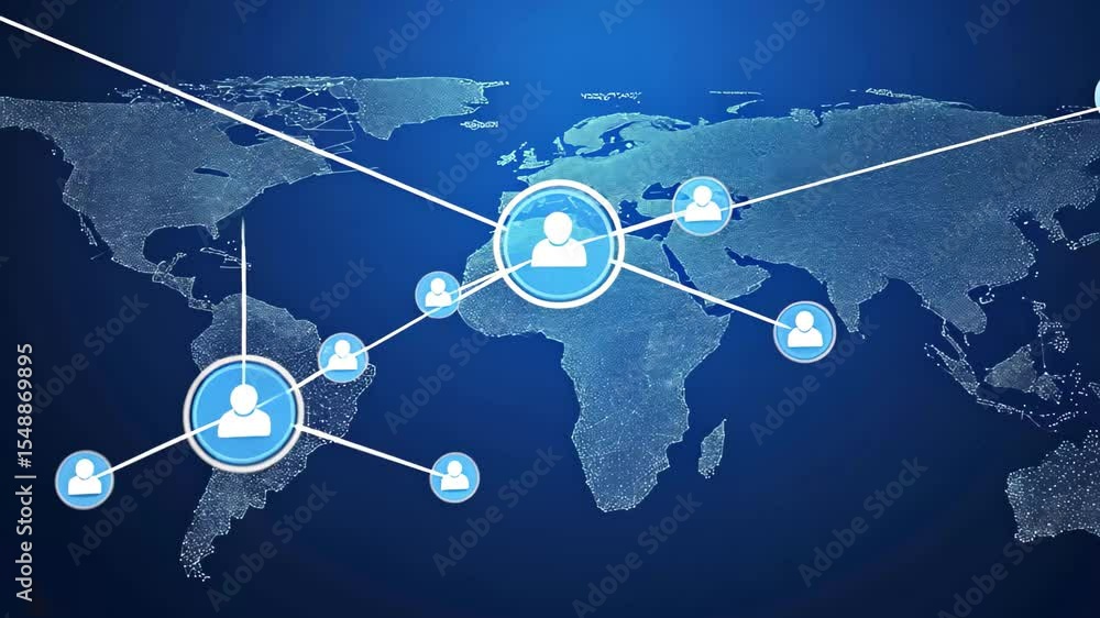 Poster a detailed polygon world map illustrating the interconnectedness of blockchain technology across var