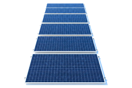 Array of solar panels isolated on a transparent background