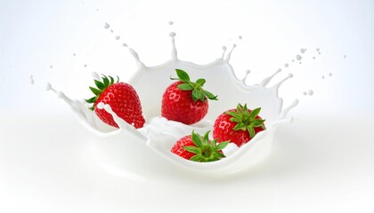 Fresh Strawberries Bursting into a Creamy Milk Splash, A Delicious Harmony