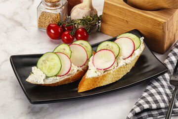 Bruschetta with soft cheese and radishes