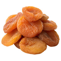 Dried apricot (dried apricots) lying on top of each other in a pile. Isolation on a transparent background