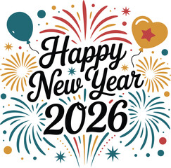 Happy new year graphic with fireworks and balloons for the year of two thousand