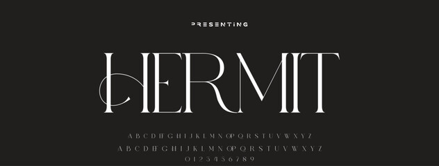 Obraz premium Elegant Font. Luxurious Glamour Exclusive Regular Font. Uppercase Lowercase and Number. Minimal Fashion Design