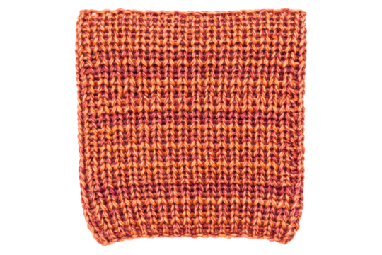 Colorful knitted pouch with a textured pattern for small items isolated on a transparent background