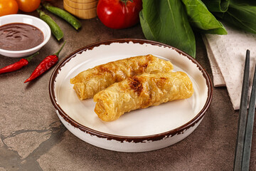 Vietnamese stuffed spring roll served sauce