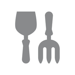 Gardening tools, shovel and pitchfork vector icon. Beach toy playing in sand summer symbol.