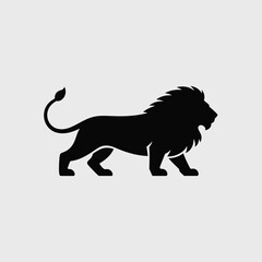 Black Silhouette of a Majestic Lion Walking Side Profile on White Background Simple Minimalist Design Graphic