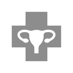 Gynecological or gynecologic clinic or hospital. Female reproductive system healthcare, gynecology vector icon.