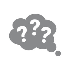Question mark thought cloud or balloon. Thinking, asking questions and confusion or overthinking vector icon.