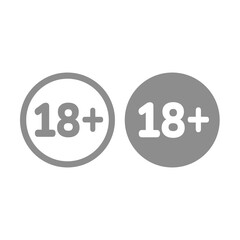 18+ age limit vector circle icon. People under 18 years old not allowed, eighteen plus vector sign.