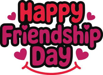Happy friendship day text with hearts and a smile on a white background