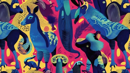 seamless image of colorful vibrant animal, tileable, perfect for digital decorations, PowerPoint, and background