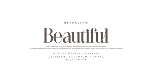 Obraz premium Elegant Font. Luxurious Glamour Exclusive Regular Font. Uppercase Lowercase and Number. Minimal Fashion Design