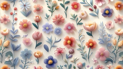 seamless image of colorful soft flowers, tileable, perfect for digital decorations, PowerPoint, and background