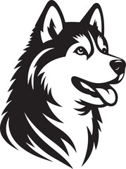 Siberian Husky Dog Vector Illustration in Black and White 