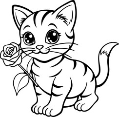 cat and flower on white background