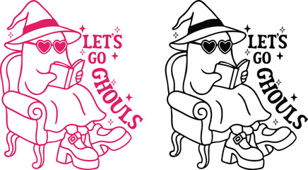 Lets go Ghouls Cute Ghost Boo Reading Book