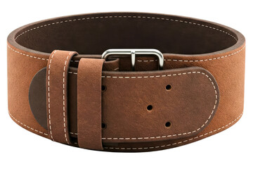 Stylish brown leather belt with adjustable buckle isolated on a transparent background
