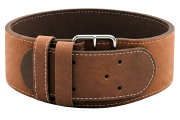 Stylish brown leather belt with adjustable buckle isolated on a transparent background