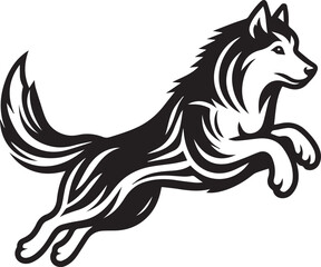 Siberian Husky Dog Vector Illustration in Black and White 