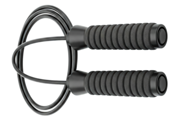 Black jump rope with foam handles isolated on a transparent background