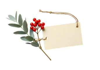 Red Berries Eucalyptus Branch Tag isolated on a transparent background