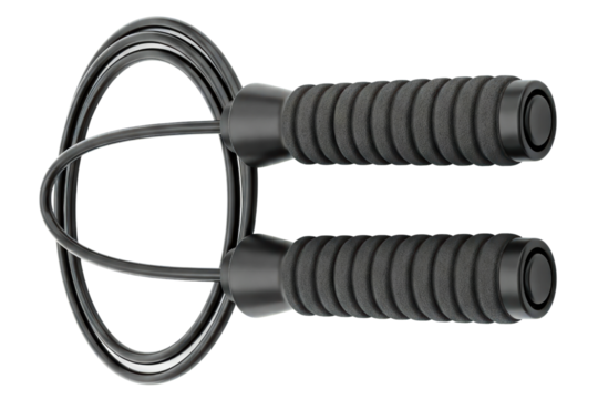 Black jump rope with foam handles isolated on a transparent background